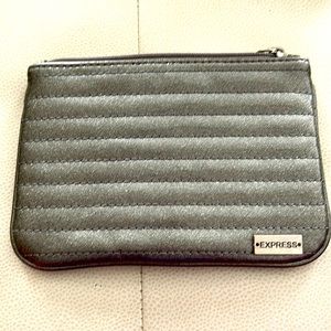 Express Metallic Credit Card Wallet Pewter Minimalistic Zipper Pouch Sparkle